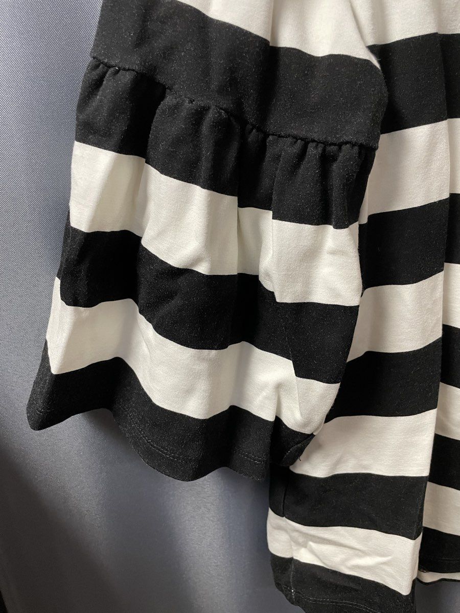 Lauren Ralph Lauren Women's Black White Striped Ruffle Sleeve Blouse Sz L