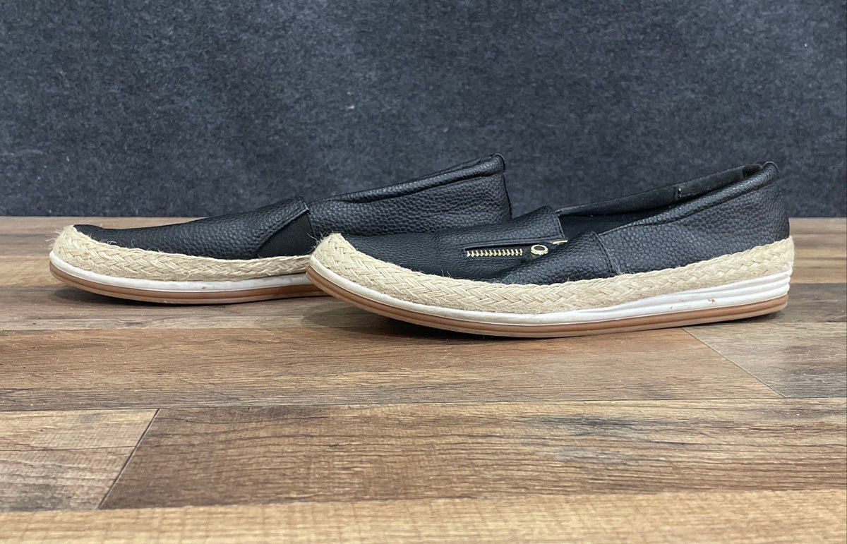 Anne Klein Joy Black Faux Leather Zipper Espadrille Flats Size 9M