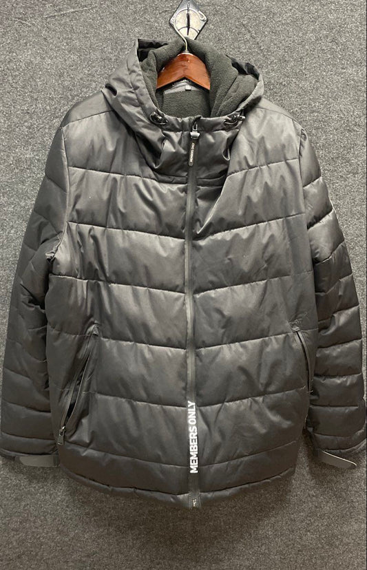 Members Only Men's Black Hooded Fleece Lined Quilted Puffer Jacket Sz XXL