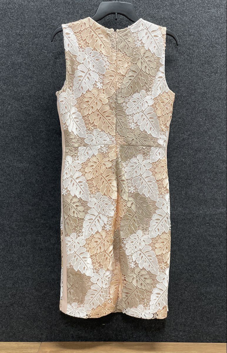 Calvin Klein Women's Pink Gold White Lace Leaf Sheath Dress Size 10 NWT