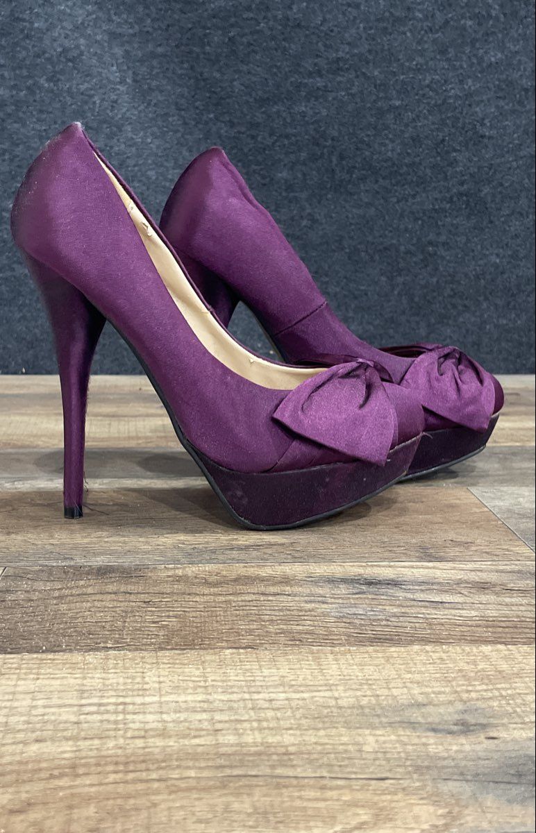 Just Fabulous Purple Satin Bow Platform Stiletto High Heels Size 7.5