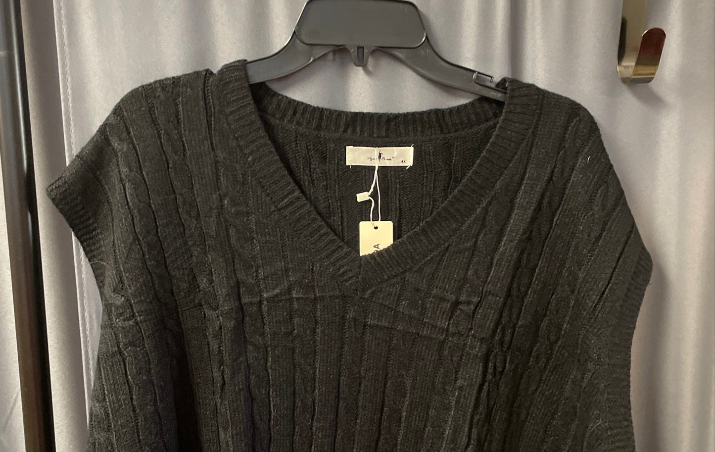 Agnes Orinda Women's Gray Black Sweater Vests Lot 2 Cable Knit V-Neck NWT Sz 4X