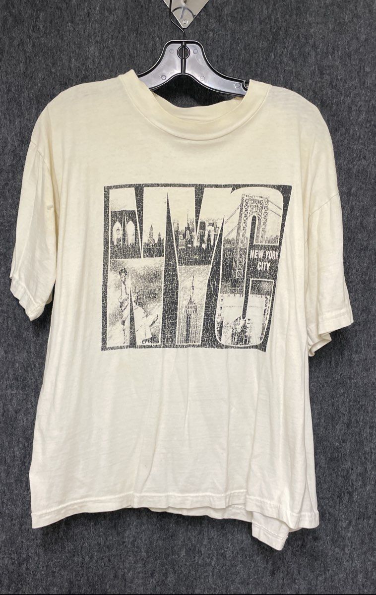 Sun Wear Vintage 90s Men's Off White NYC Skyline Souvenir T-Shirt Size L