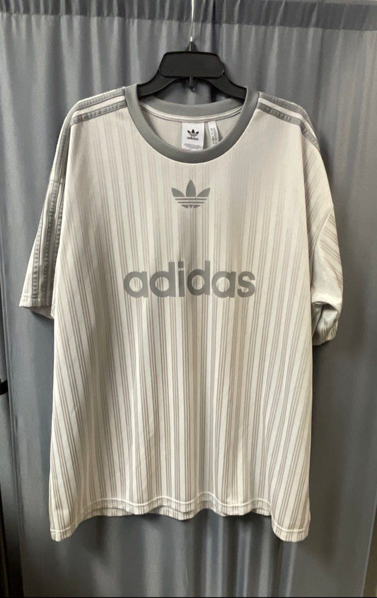Adidas Men's Grey Pinstripe Trefoil Logo Soccer Jersey Sz 2XL