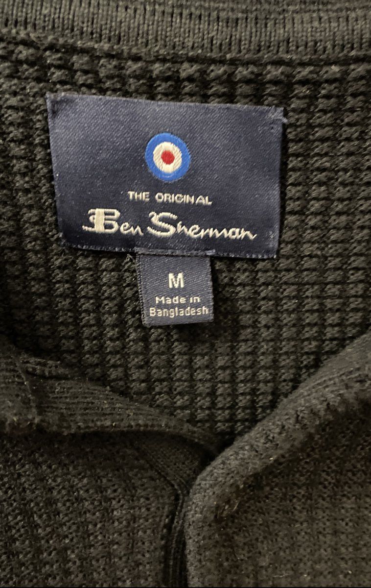 Ben Sherman Men's Black Gray Striped Short Sleeve Knit Polo Shirt Size M