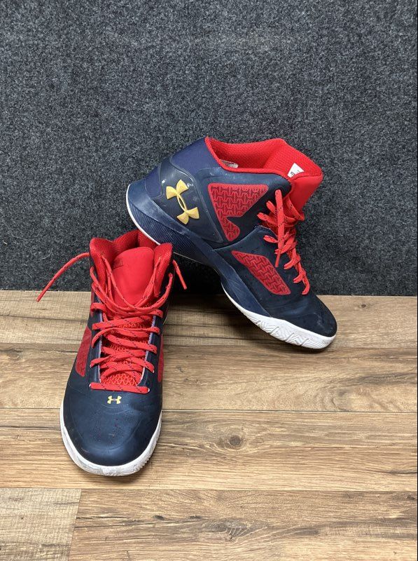 Under Armour Clutchfit Drive 2 Steph Curry Navy Red Gold Shoes Men's Size 10