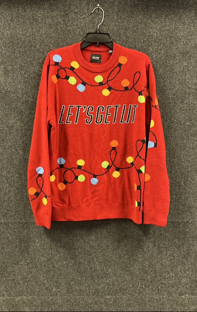 Only & Sons Men's Red Let's Get Lit Christmas Ugly Sweater Pullover XL