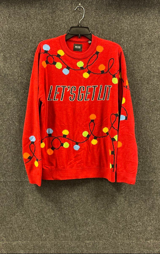 Only & Sons Men's Red Let's Get Lit Christmas Ugly Sweater Pullover XL