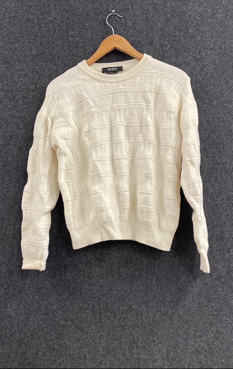 Vintage Giorgiolini Men's Sweater Cream Textured Wool Blend Made in Italy Sz L