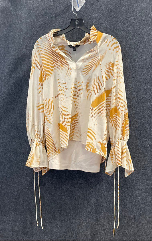 Banana Republic Women's White Ochre Abstract Ruffle V-Neck Blouse NWT Sz M
