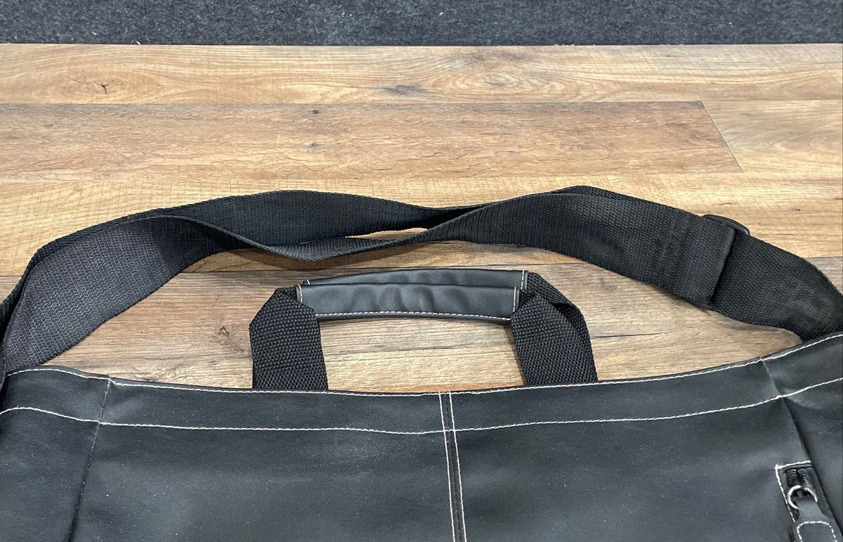 Unbranded Black Leather Large Metro Tote Shoulder Bag White Contrast Stitching
