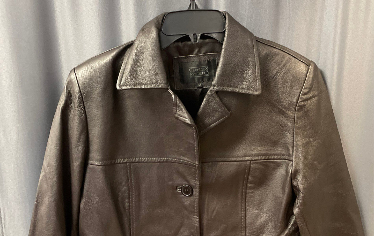Vintage 90s Y2K Clueless Women's Black Long Genuine Leather Button Jacket Sz M