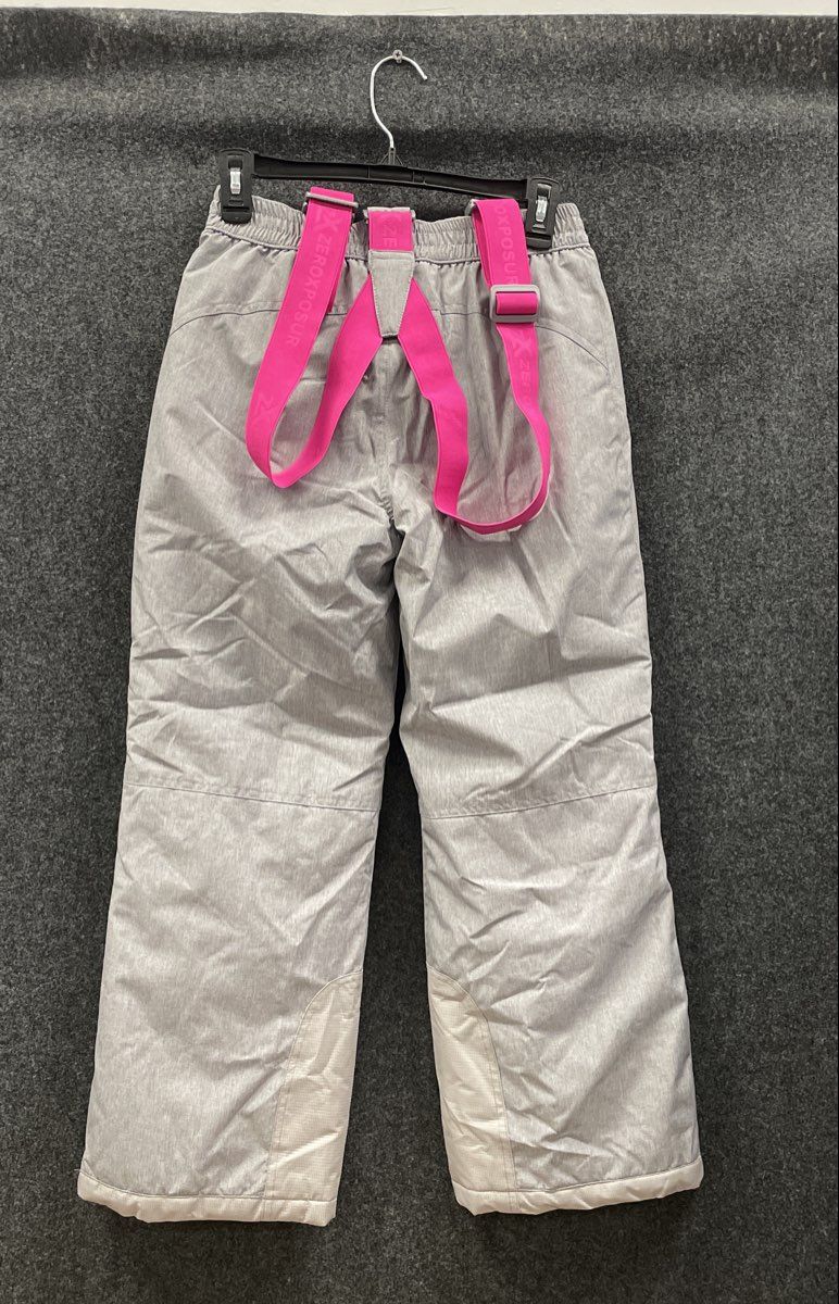 ZeroXposur Girls Gray Insulated Snow Pants Pink Suspenders Sz 10/12