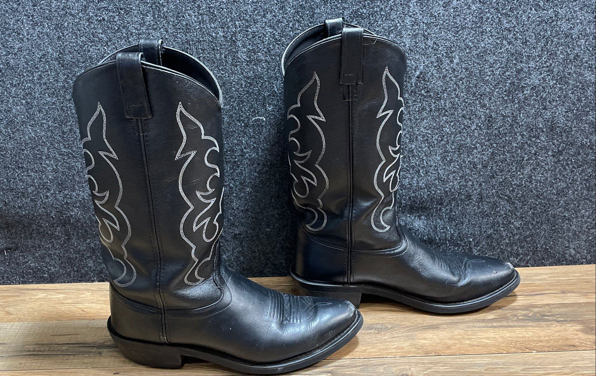 Old West TBM3010 Men's Black Leather Western Cowboy Pointed Toe Boots Size 11 D