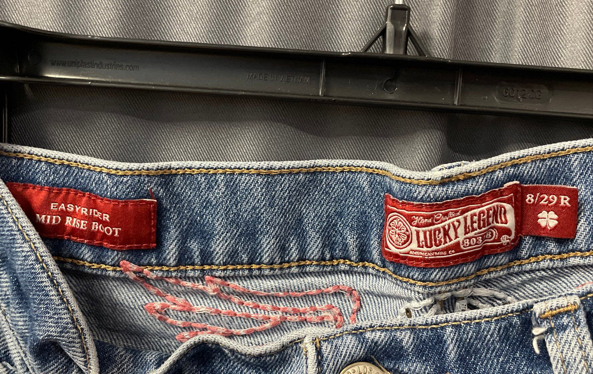 Lucky Brand Women's Easy Rider Mid Rise Bootcut Blue Distressed Jeans Sz 8/29 R