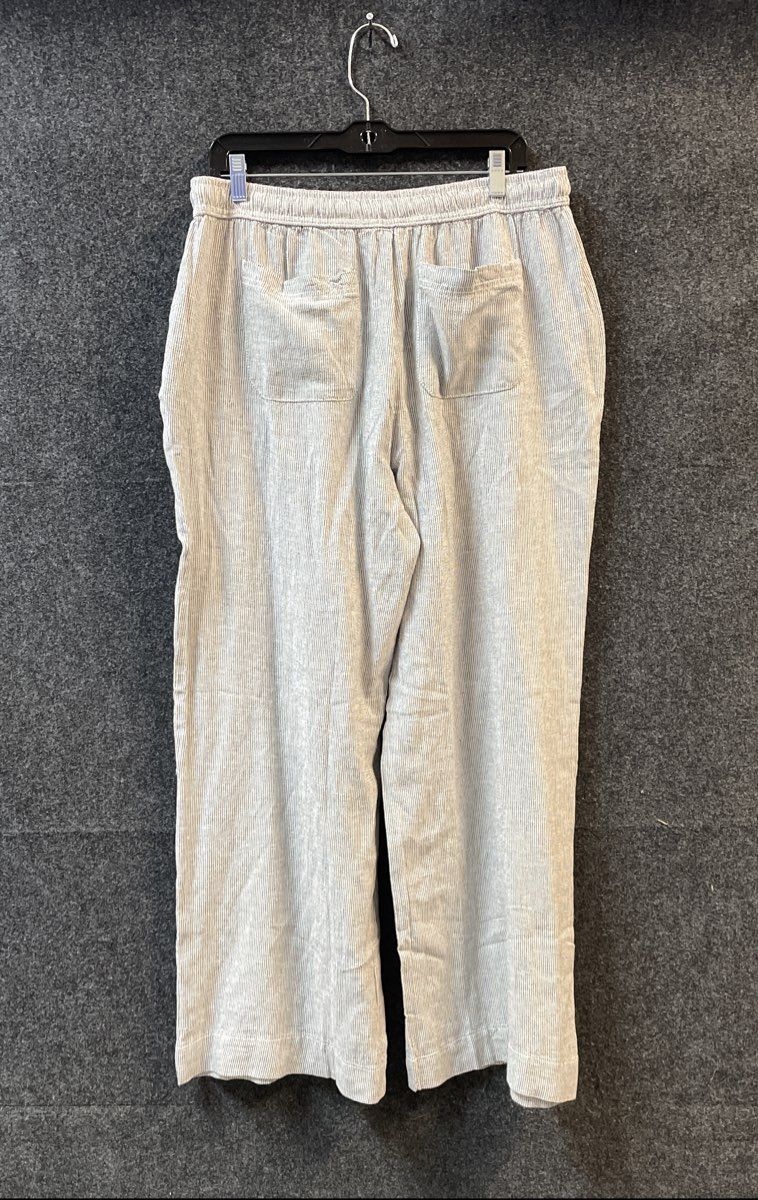 Briggs Women's Linen Blend Striped Wide Leg Drawstring Pants Sz XL