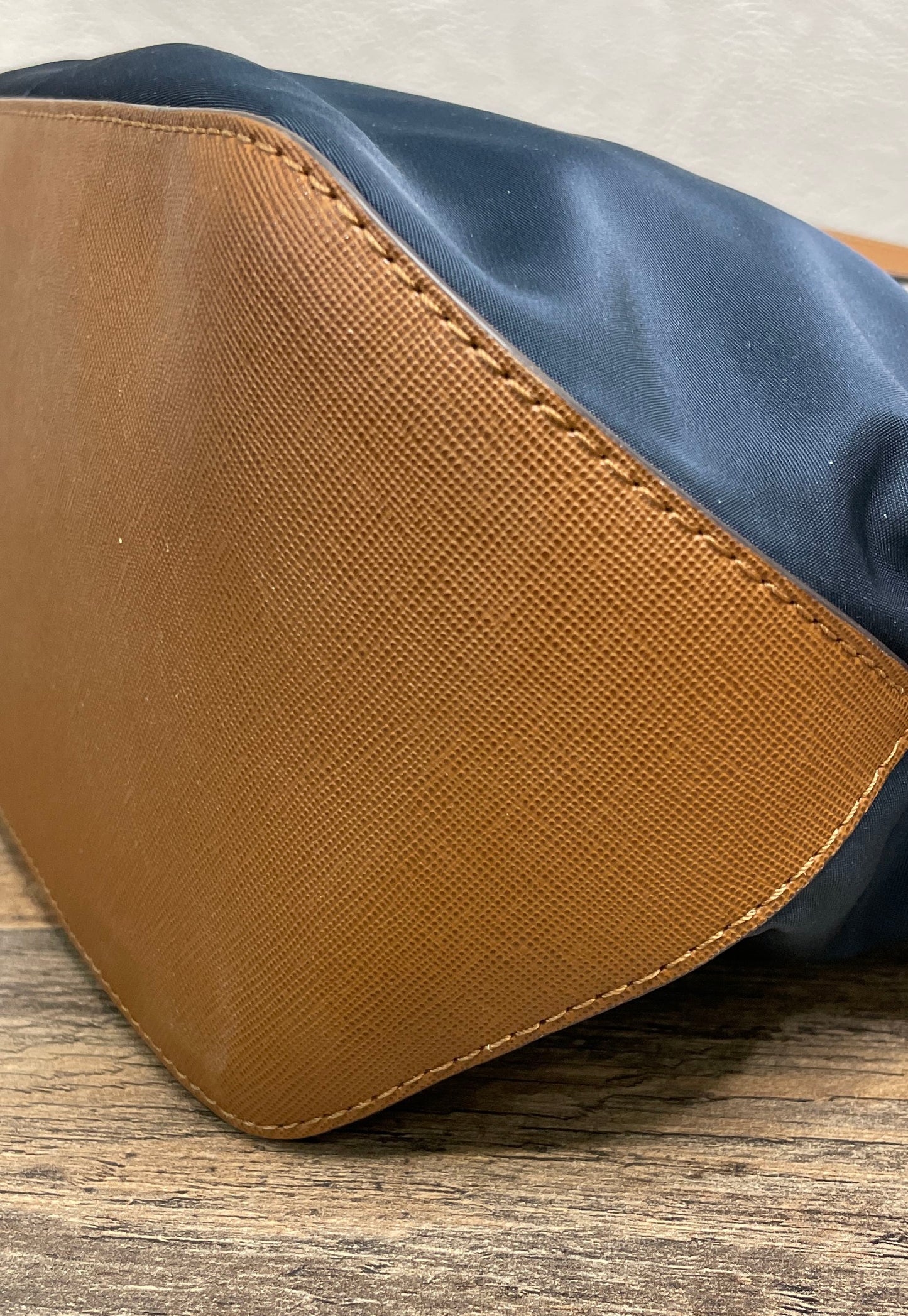 Michael Kors Navy Blue Nylon Saffiano Leather Tote Handbag Gold Hardware