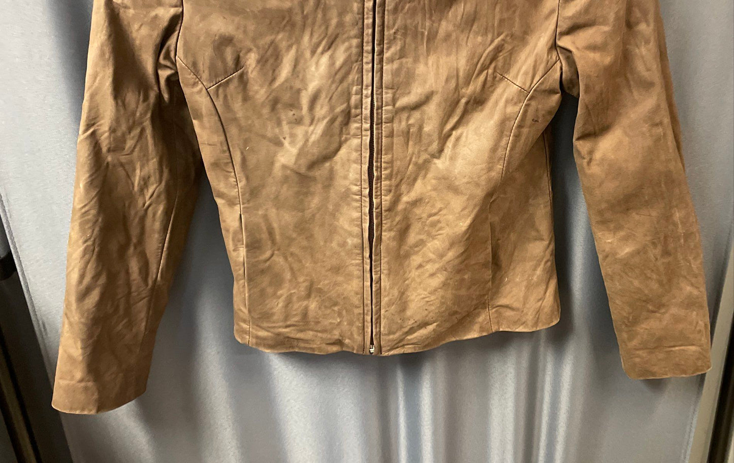 Afrika Kueros Women's Brown Leather Cafe Racer Jacket Mock Neck Full Zip Sz S