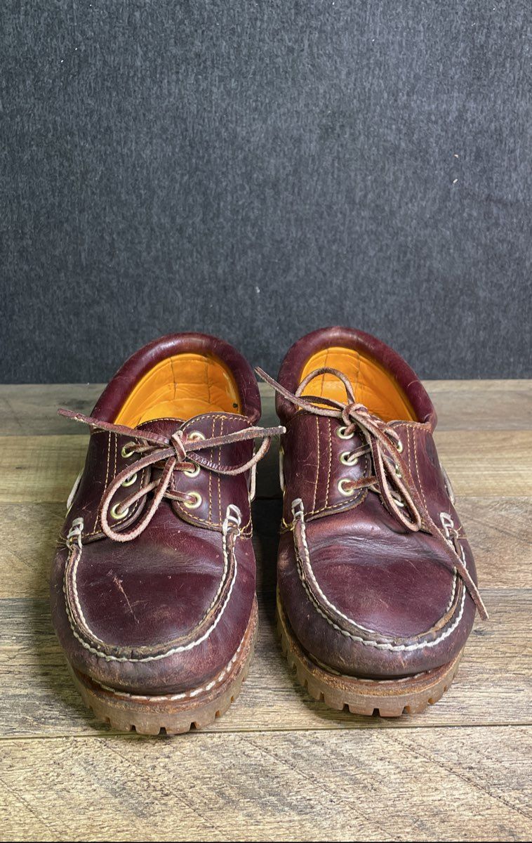 Timberland Authentic 3-Eye Lug Handsewn Boat Shoes Burgundy Leather Size 8.5