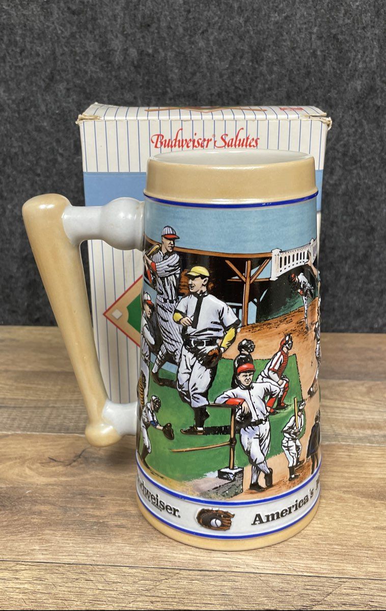 Lot of 3 Vintage Budweiser Steins Holiday 1995 Football Baseball w/ Boxes