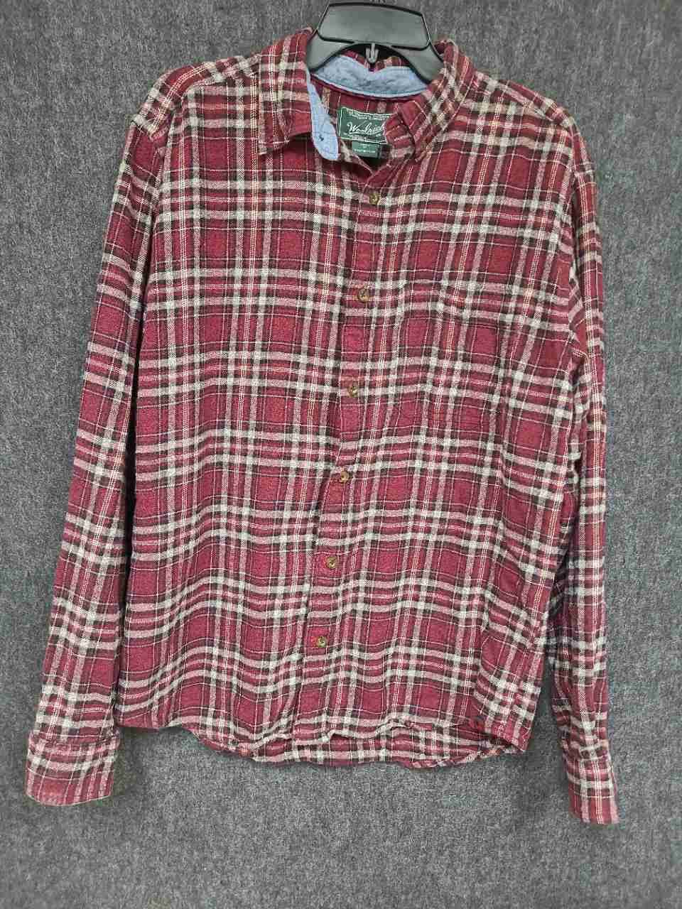 Woolrich Mens Plaid Cotton Button Down Shirt Ruby Red Long Sleeve Sz M