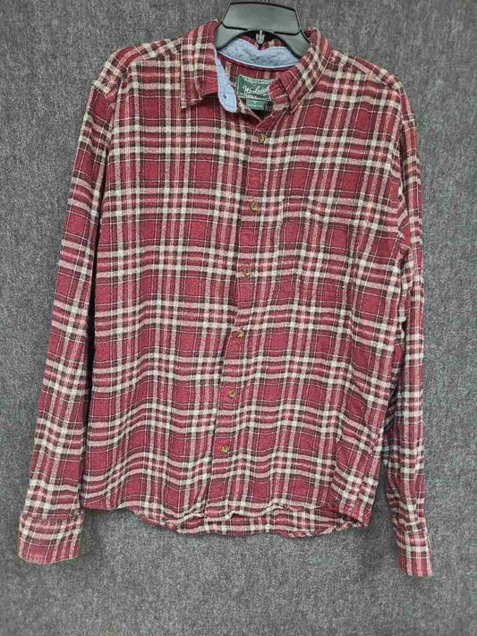 Woolrich Mens Plaid Cotton Button Down Shirt Ruby Red Long Sleeve Sz M