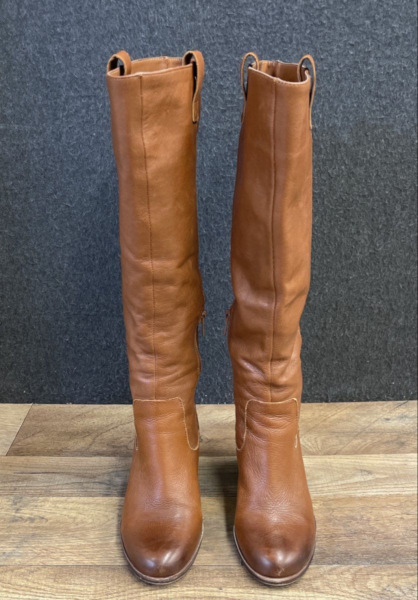 Gianni Bini Cognac Brown Leather Knee High Heeled Boots Women's Size 5.5M