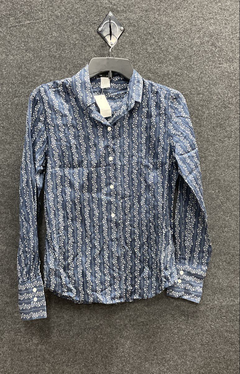 J.Crew Women's Blue Floral Vine Print Cotton Button Down Blouse Sz 4 NWT