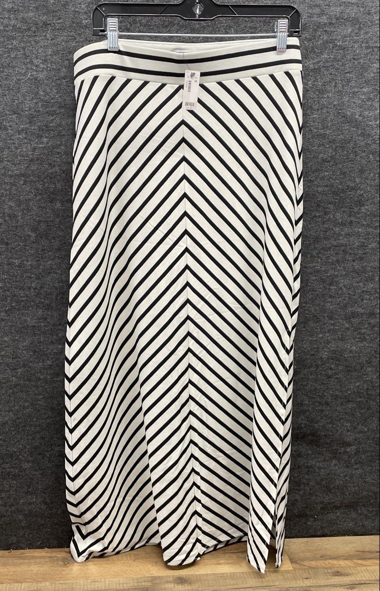 The Limited Women's Black White Striped Chevron Knit Maxi Skirt Sz M NWT
