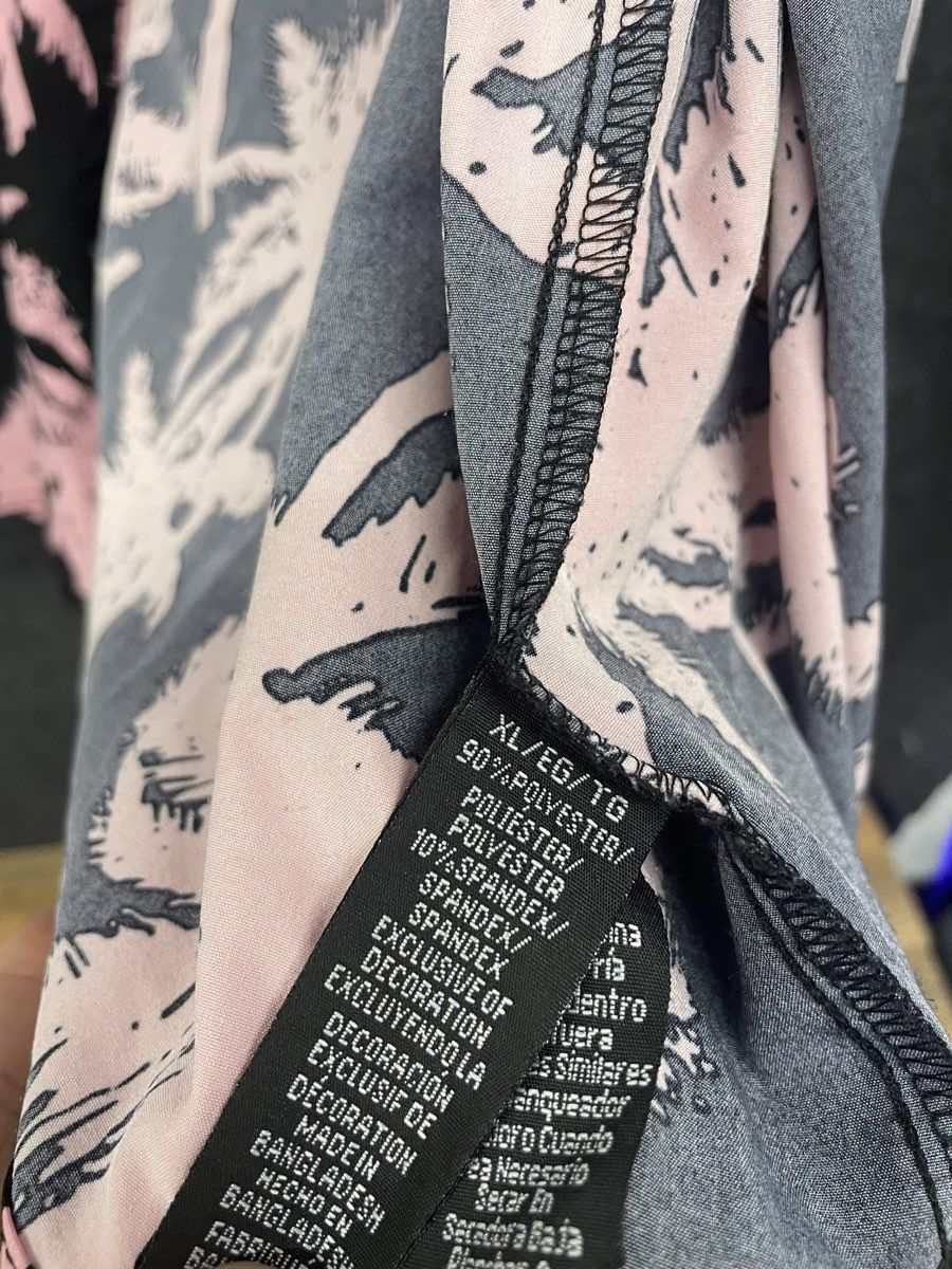 Good Vibes Men's Pink Black Palm Tree Short Sleeve Button Up Shirt Sz XL