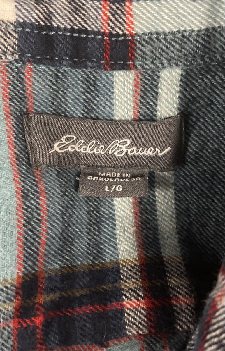 Eddie Bauer Men's Blue Plaid Flannel Long Sleeve Button Down Shirt Size L