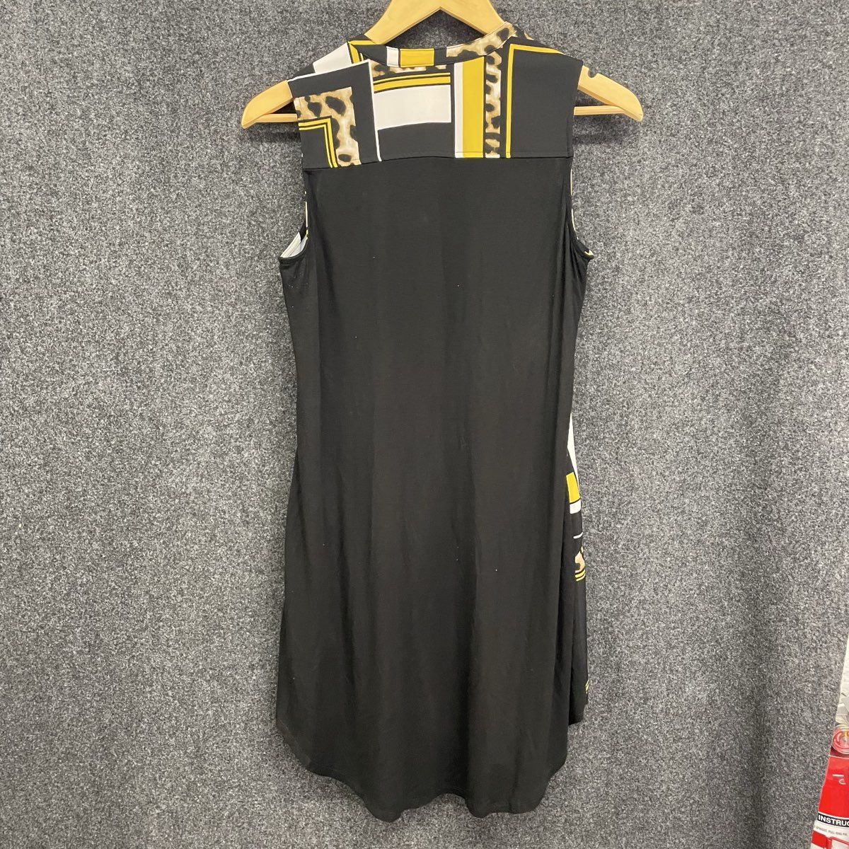 New York & Company Women's Sleeveless Dress Yellow Geometric Leopard Half Zip S