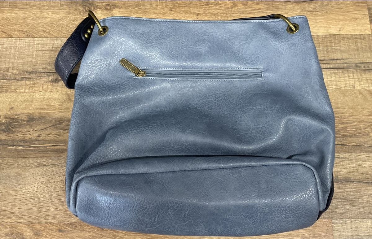Wrangler Blue Two-Tone Textured Leather Hobo Shoulder Bag Brass Hardware