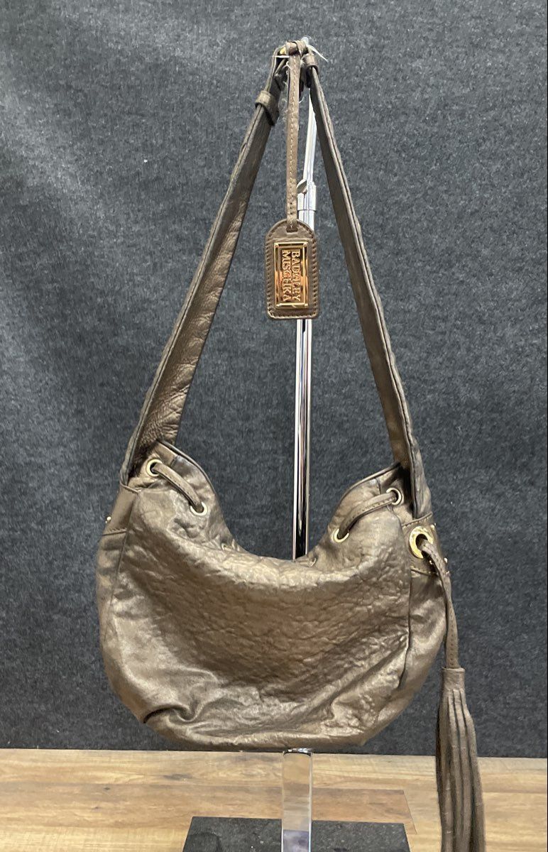Badgley Mischka Bronze Brown Metallic Leather Hobo Shoulder Bag Tassel
