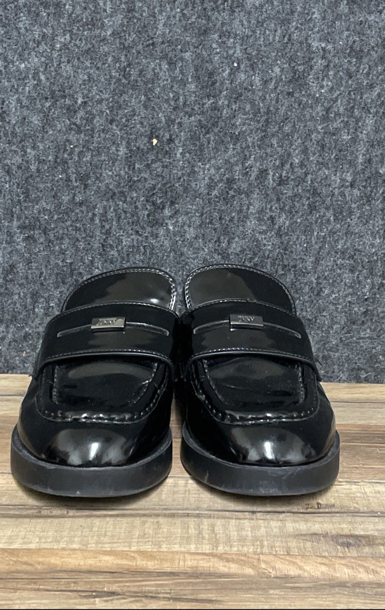 DKNY Black Patent Platform Slip-On Loafer Mules Women's Size 6