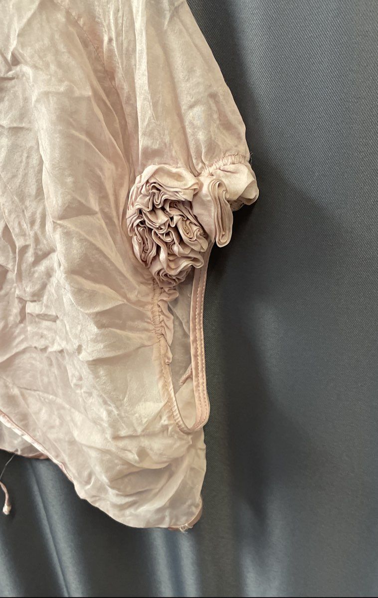 Vintage Y2K A.B.S. Allen Schwartz Women's Pink Sheer Silk Ruffle Shrug Sz S