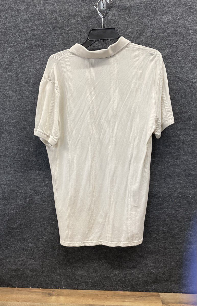 Express Men's Cream Ribbed Textured Short Sleeve V-Neck Polo Shirt Sz M