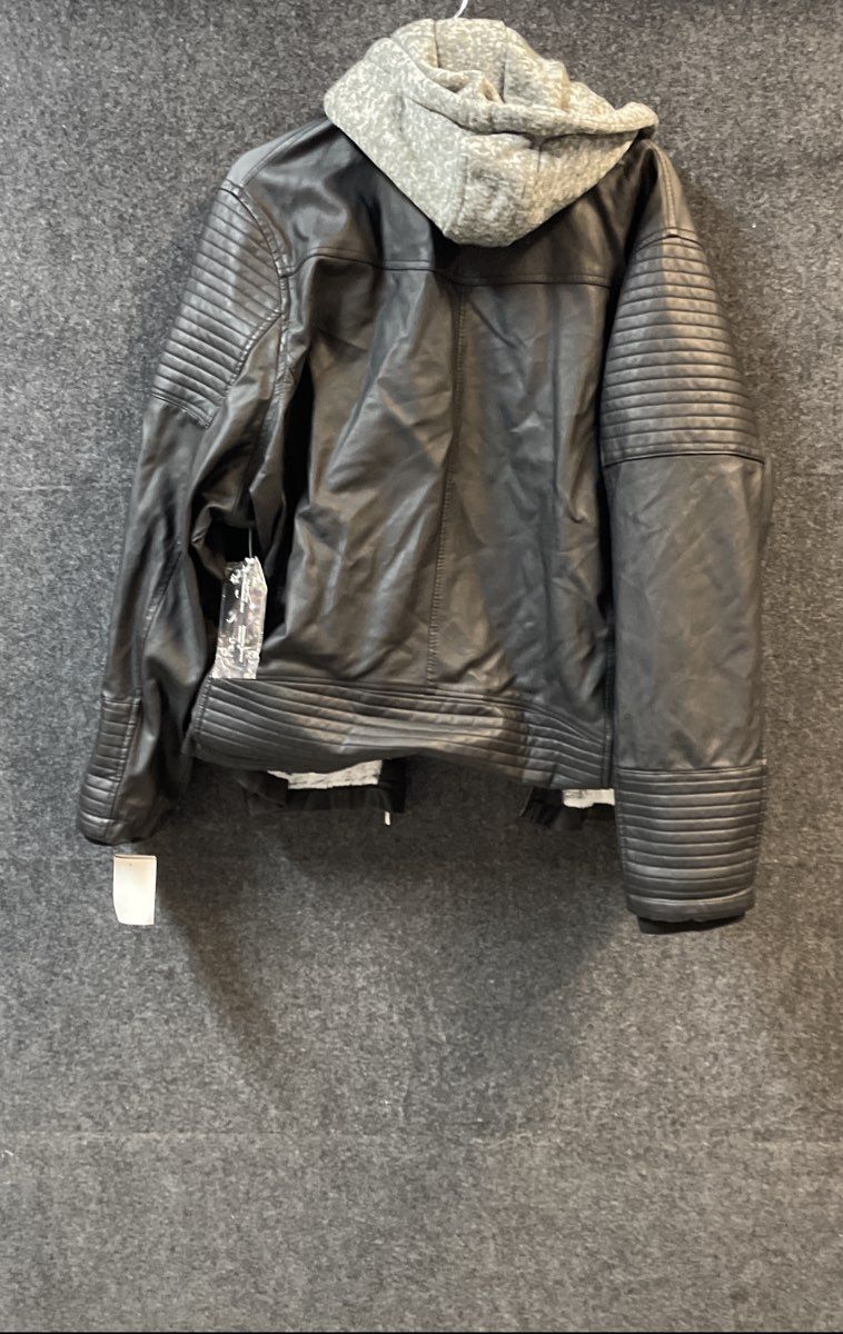 Royalty Women's Black Faux Leather Hooded Moto Jacket Fur Lining NWT Sz 3X