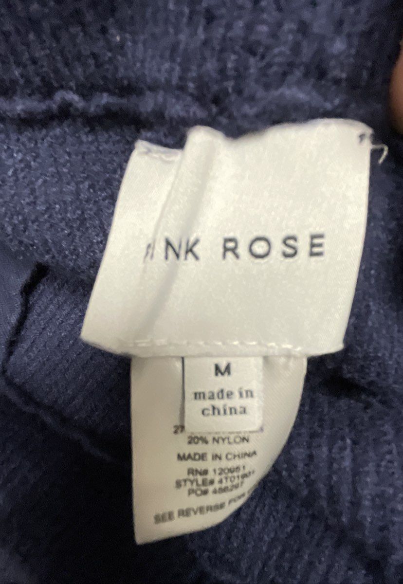Pink Rose Women's Navy Blue Striped 1/4 Zip Sweater Vest Wide Leg Pant Set Sz M