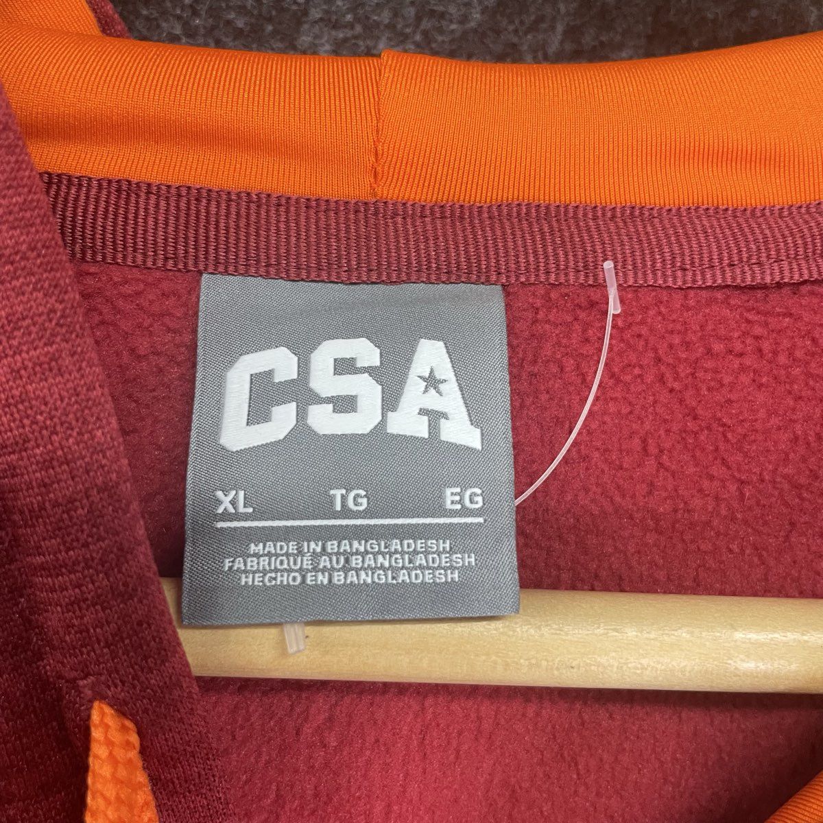 CSA Men's Virginia Tech Hokies Full Zip Hoodie Maroon Orange Fleece Sz XL