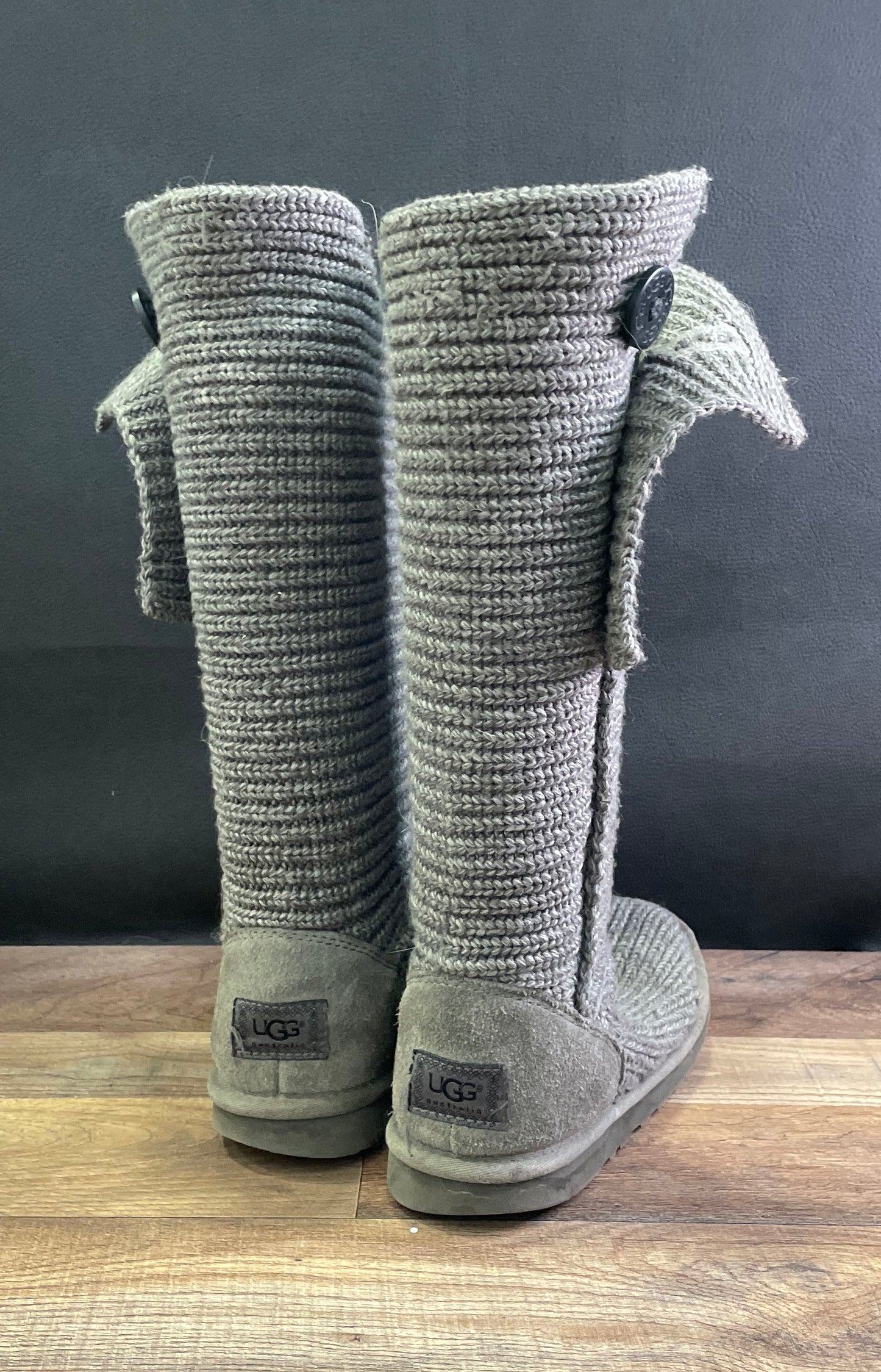 UGG Australia Classic Cardy Grey Knit Three Button Tall Boots Women's Size 9