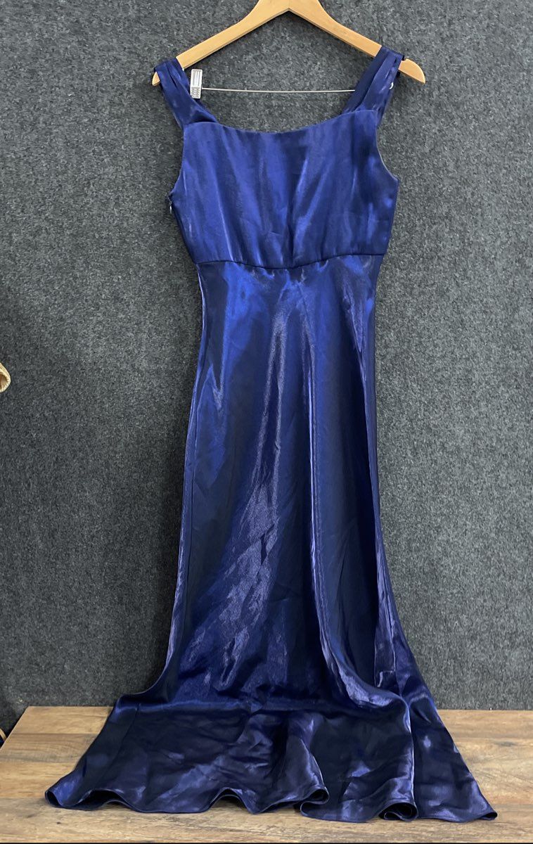 Vintage 90s Cachet Women's Blue Shimmer Cowl Neck Gown Evening Dress Sz 8
