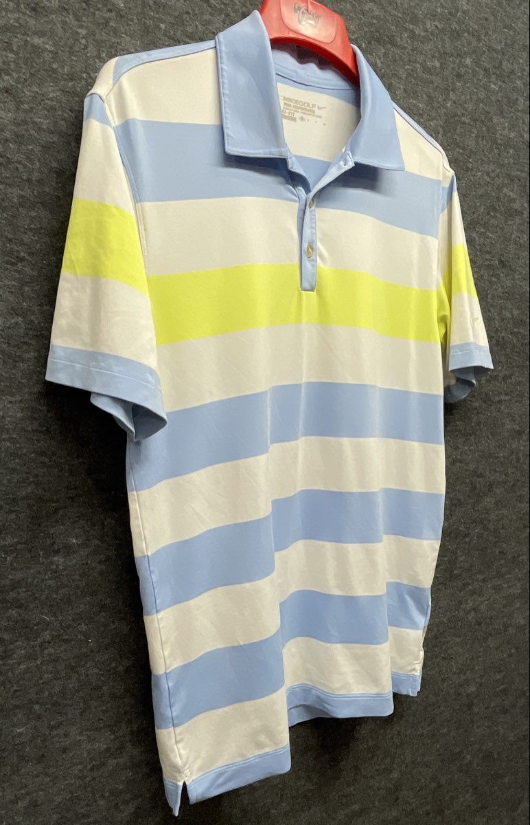 Nike Golf Men's Polo Shirt Blue White Lime Green Dri-FIT Tour Performance Size S