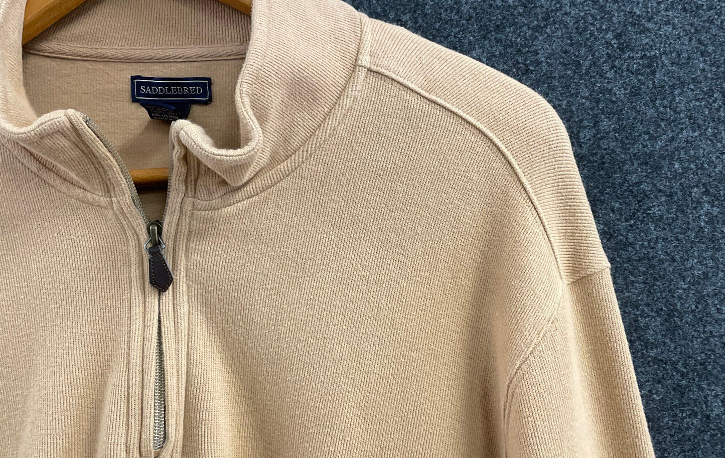 Saddlebred Men's Tan Cotton Ribbed Quarter 1/4 Zip Pullover Sweater XL