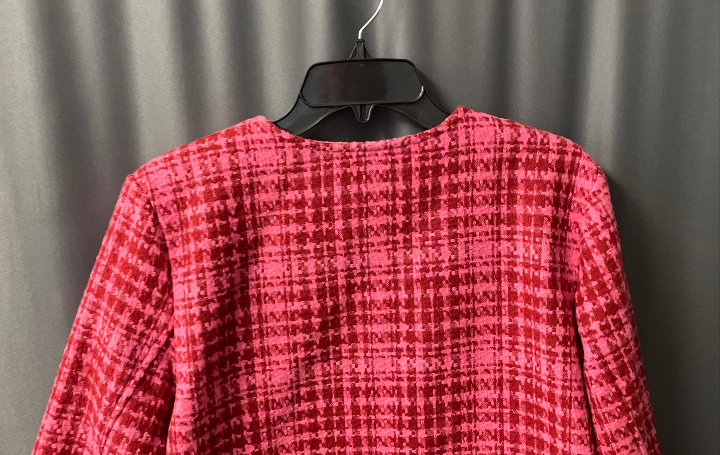 On 34th Women's Pink Houndstooth Wool Blend Collarless Jacket Sz 14