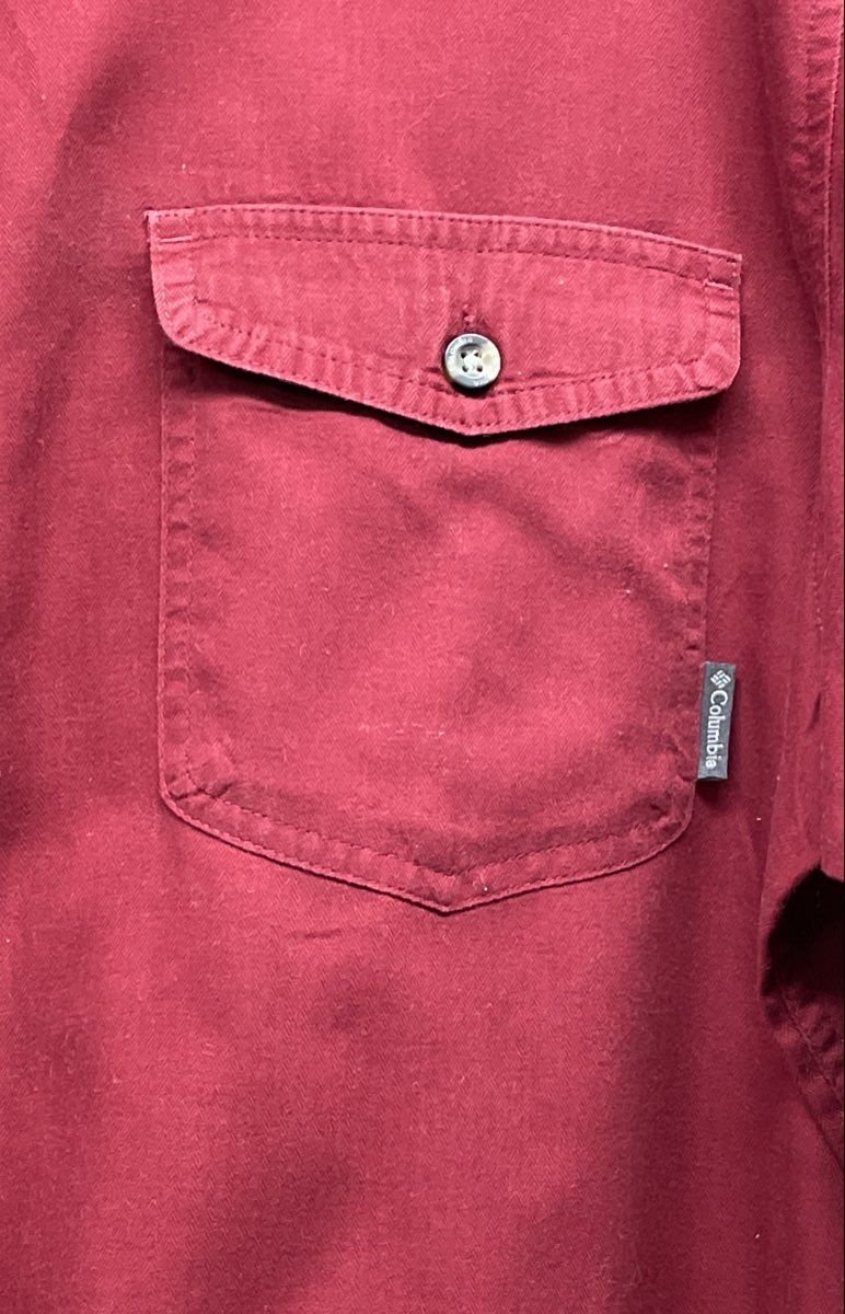 Columbia Men's Burgundy Silver Ridge Herringbone Roll Tab Sleeve Shirt Sz XL