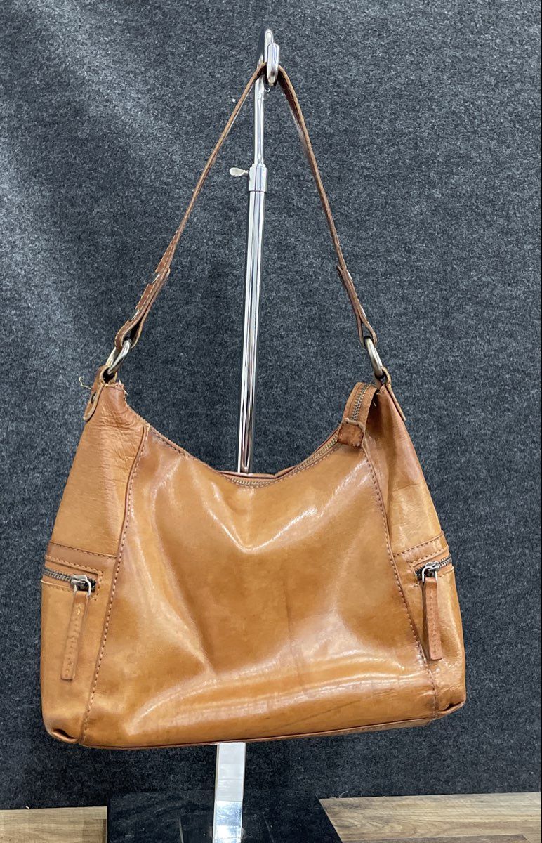 Spikes & Sparrow Brown Leather Hobo Shoulder Bag Handbag Silver Hardware