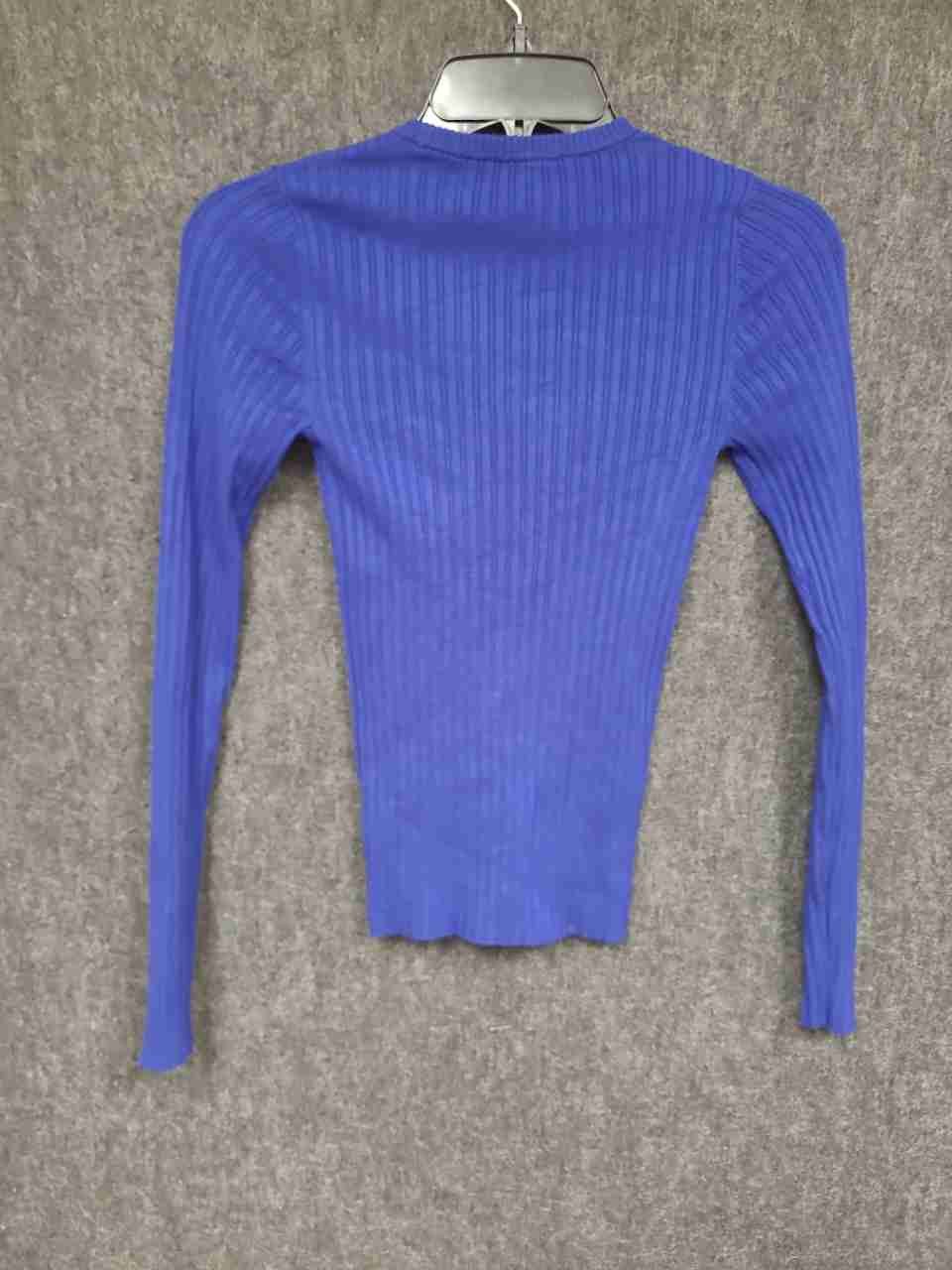 Express Women's Royal Blue Ribbed Long Sleeve Crew Neck Top Sweater Sz XXS