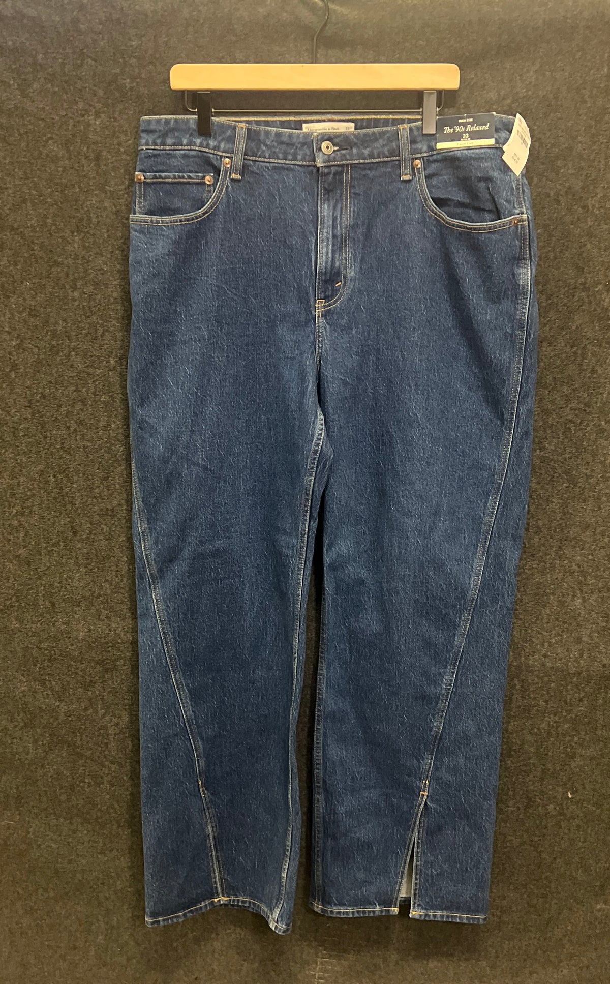 Abercrombie & Fitch Women's '90s Relaxed Blue High Rise Split Hem Sz 33 NWT