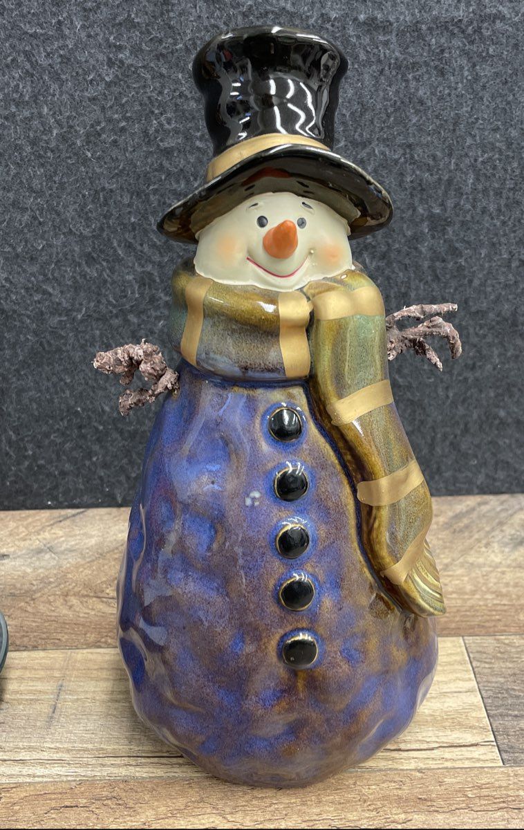Ceramic Snowman Figurine Lot of 3 Hand-Painted Holiday Winter Decor